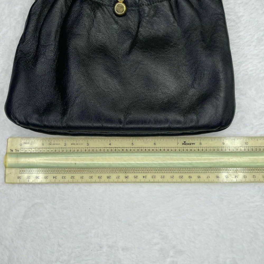 Vintage Ande Black Leather Clutch Purse Gold Clasp 1950s Handbag Wallet